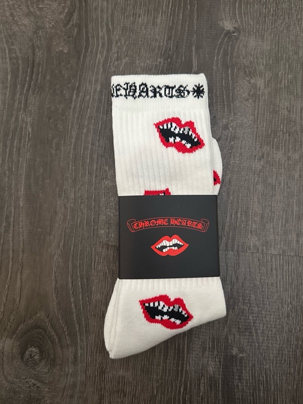 ch socks white with red lips graphic #chrome heart